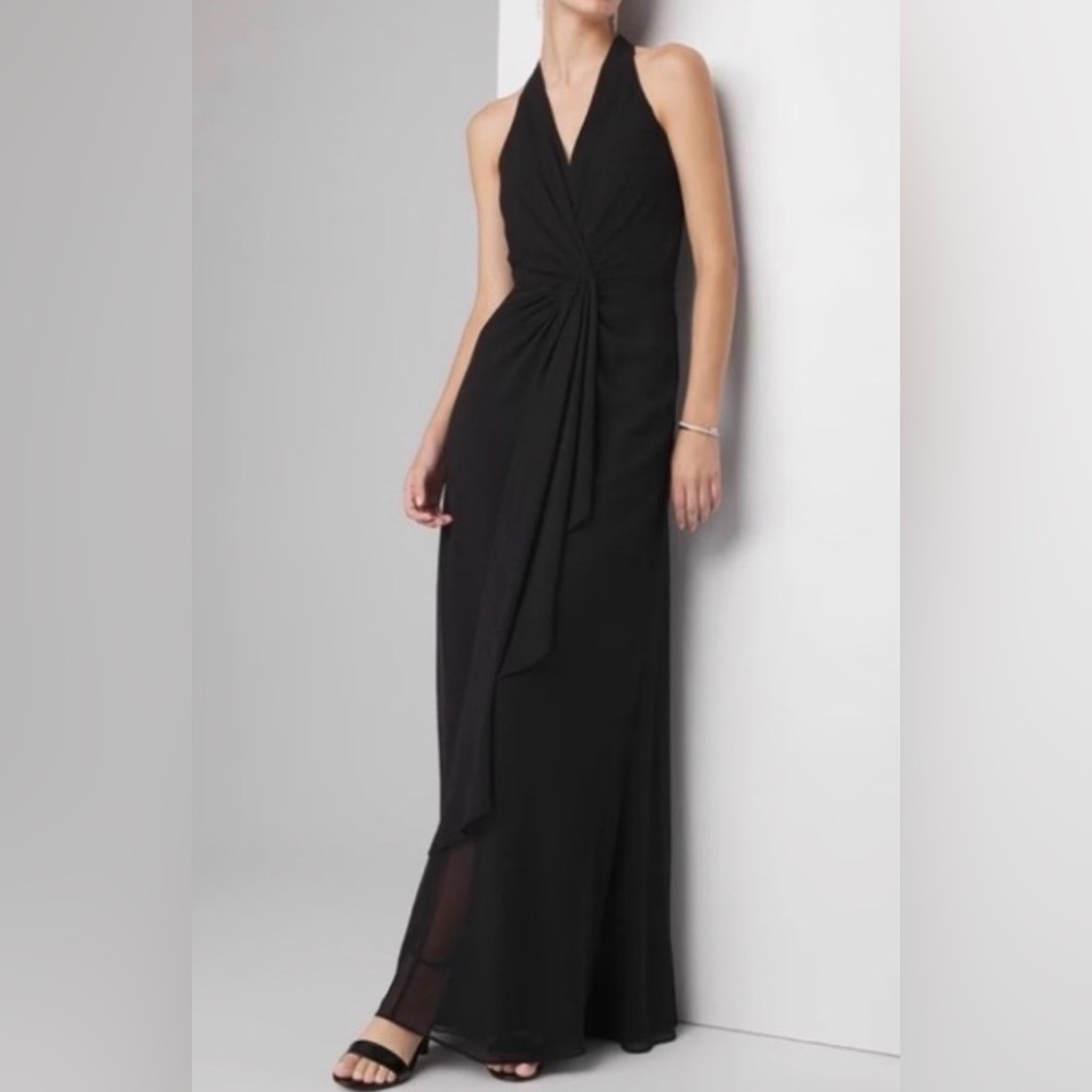NWT Women’s White House Black Market Black Halter Twist Maxi Dress Size 2